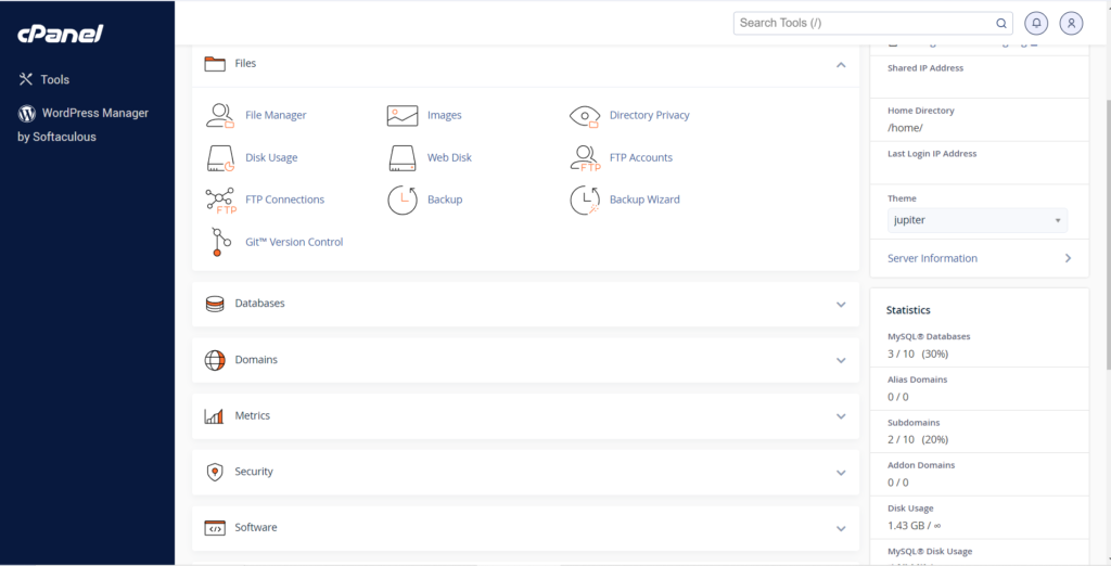 cpanel area